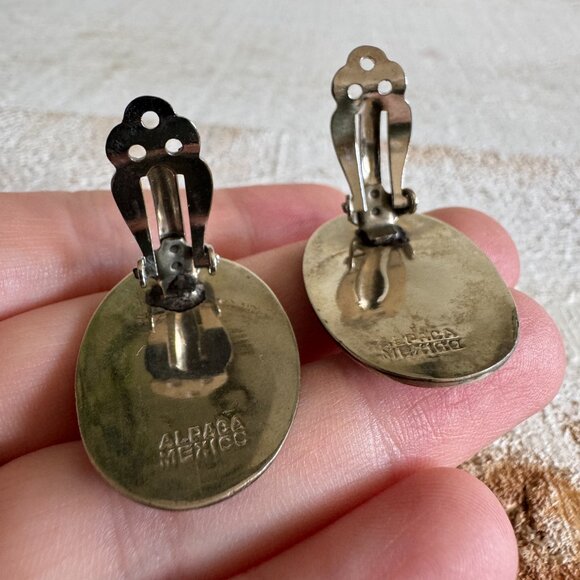 Vintage Abalone Clip On Earrings Alpaca Mexico - Picture 8 of 12
